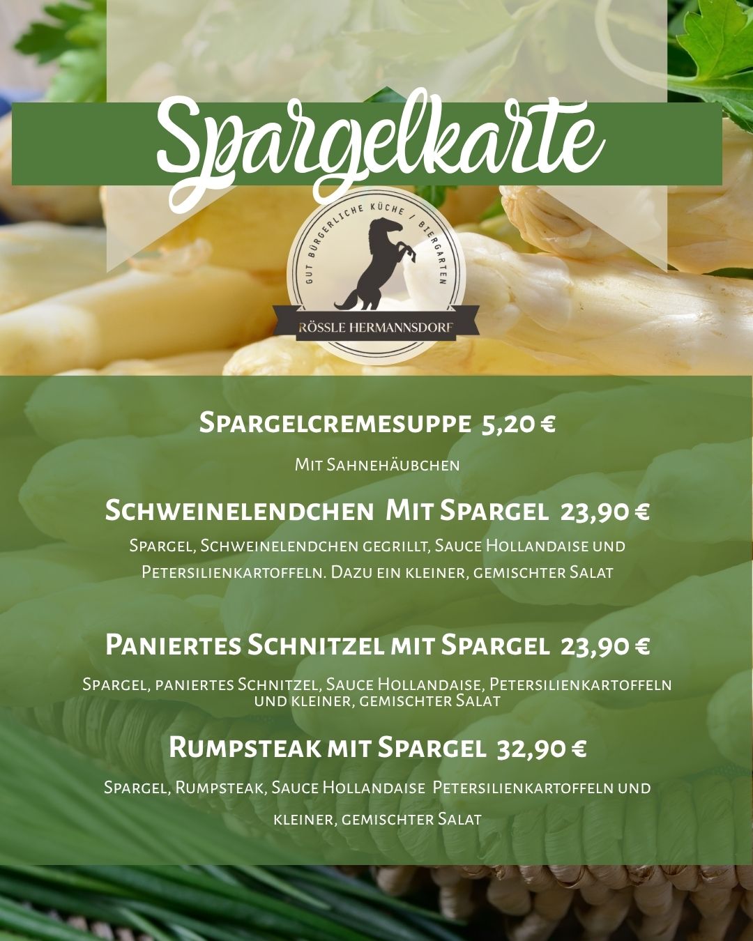 spargelkarte mit verschiedenen gerichten